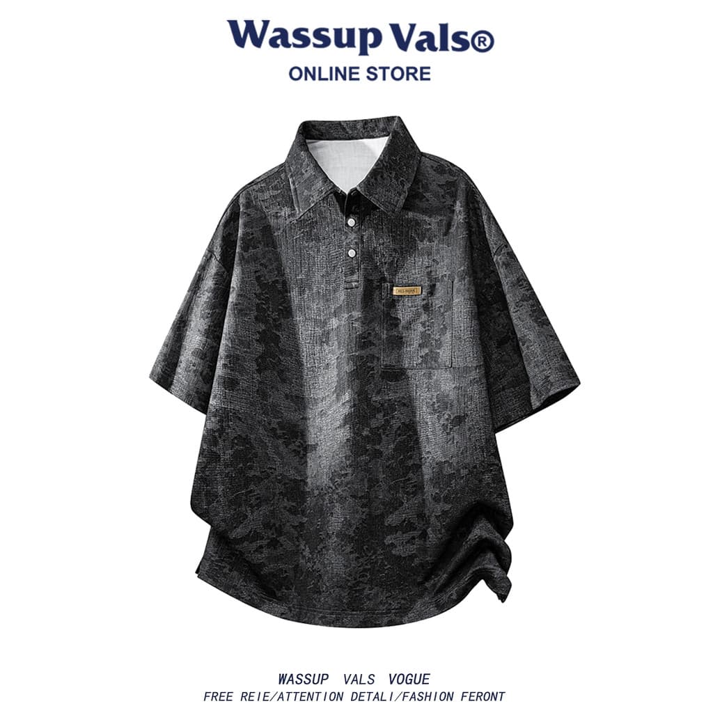 WASSUP VALS Street Wear Tie-Dye POLO Camisa de manga curta masculina verão novo estilo lapela solta tamanho grande Top e