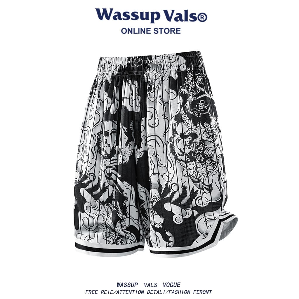 WASSUP VALS Estilo Americano Listrado Contraste Cor Impresso Shorts Masculino Verão Solto Casual Praia Calças Cortadas N