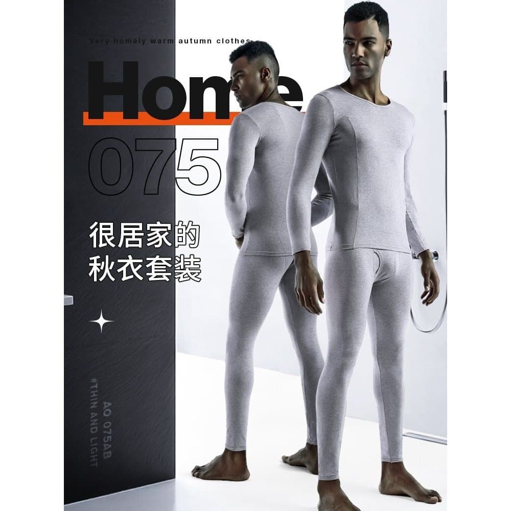 Conjunto de roupa interior térmica masculina roupas de outono calças compridas moletom de algodão fino pescoço baixo dec