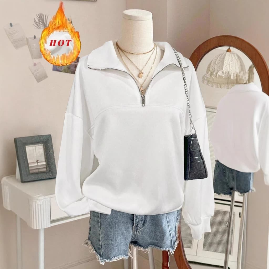 2026 primavera outono inverno novo estilo feminino Casual confortável cor sólida meio zíper lapela moletom jaqueta