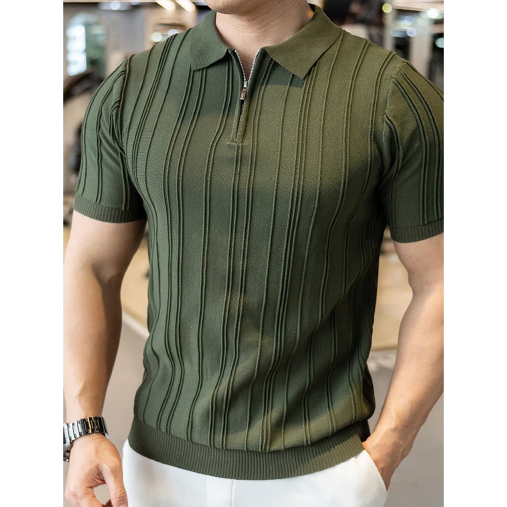 Americano Retro High-End primavera verão negócios Casual manga curta camiseta moda respirável malha Polo camisa masculin