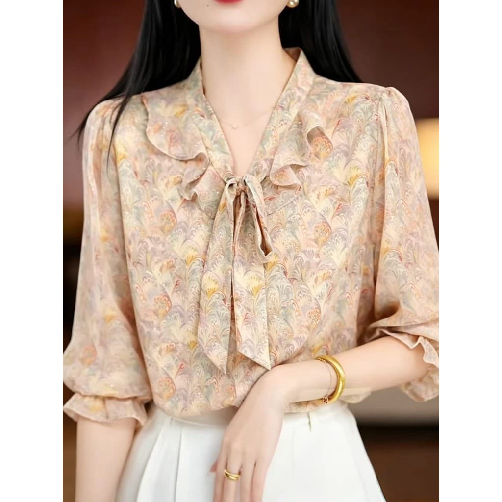 High-End moda três quartos manga arco fita camisa feminina de meia-idade mães idosas vestido solto capa gordura mais mag