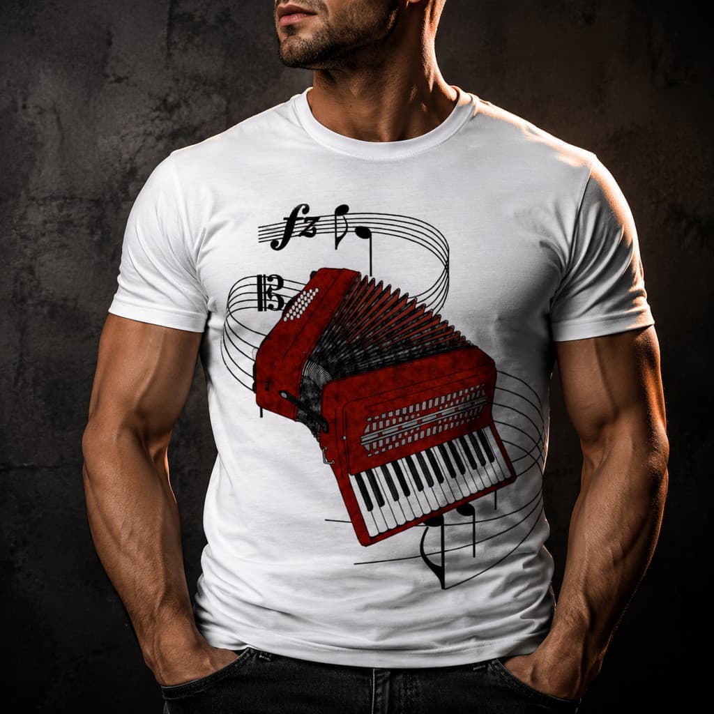 Camisa Camiseta Masculina Música instrumento Acordeon Sanfona REF 01