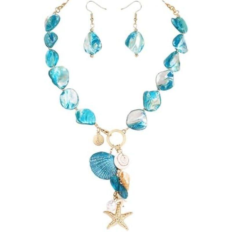 Coiris colar de concha Natural conjunto de brincos femininos concha de estrela do mar colar de pérolas de água doce femi