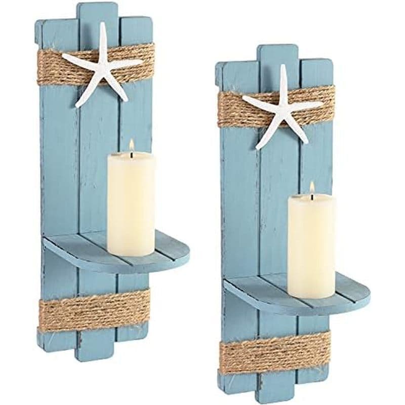 Decoração de lâmpada de parede de vela de parede SOMTO Beach Starfish, suporte de vela montado na parede com tema oceano