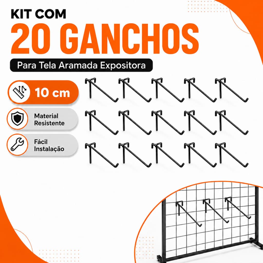 Kit com 20 Ganchos de tela aramado expositor 10cm