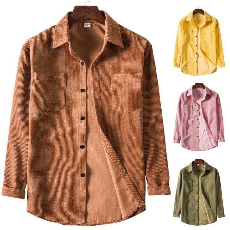 Casaco De Camisa Masculina Casual Com Lapela De Manga Comprida De Veludo Vintage