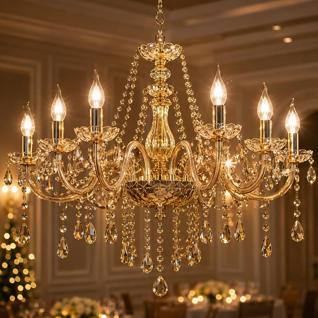 Lustre De Cristal Legitimo Luxuoso Âmbar 12 Braços Luminária Pendente Sala Jantar Paylow