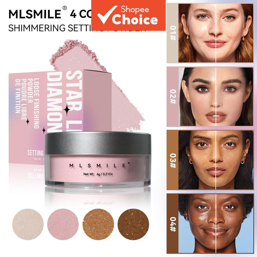 Pó Solto MLSMILE 6g - À prova d'água, controle de oleosidade, efeito matte, iluminador com brilho, longa duração, para