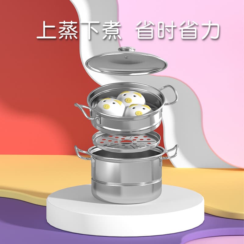 Mini cozinha de aço inoxidável Real cozinhar alimentos brinquedos vapor jogar casa utensílios cozinha vapor cozinhar fer