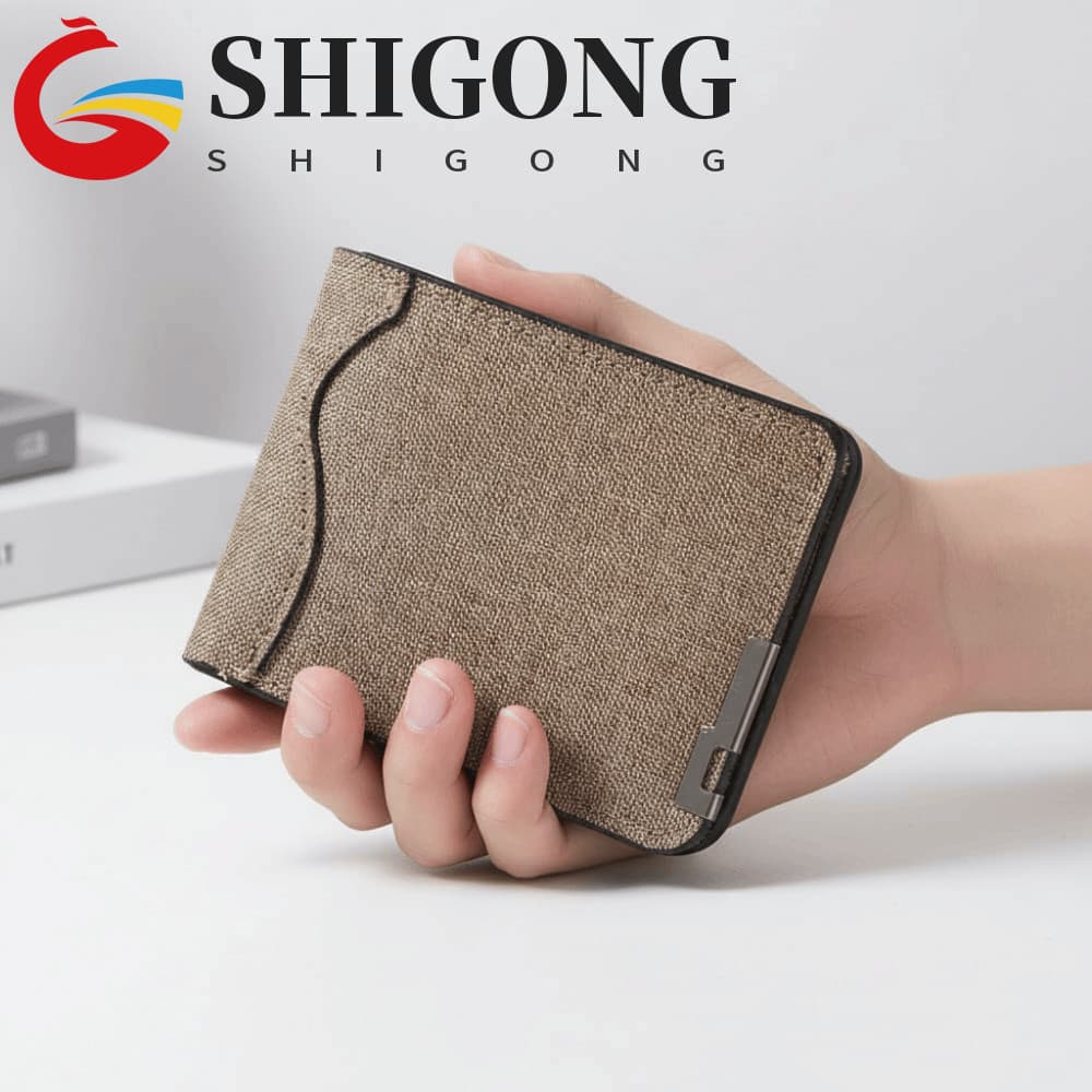 Carteira Curta De Lona SHIGONG , Masculina Slim Fit Com Decoração De Metal Retrô Ultrafina De Cor Sólida