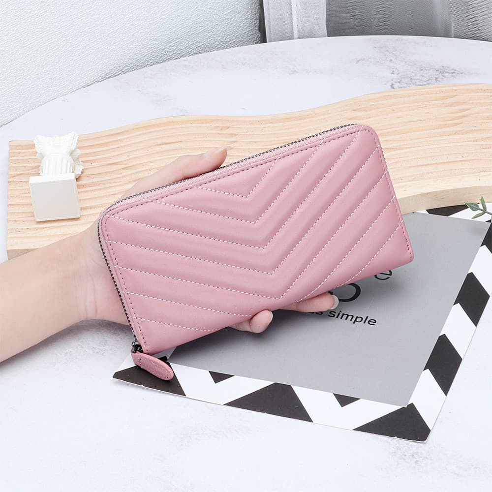 High-End longo carteira de pele de carneiro feminina novo estilo moda grande capacidade Multi-Slot para cartão carteira