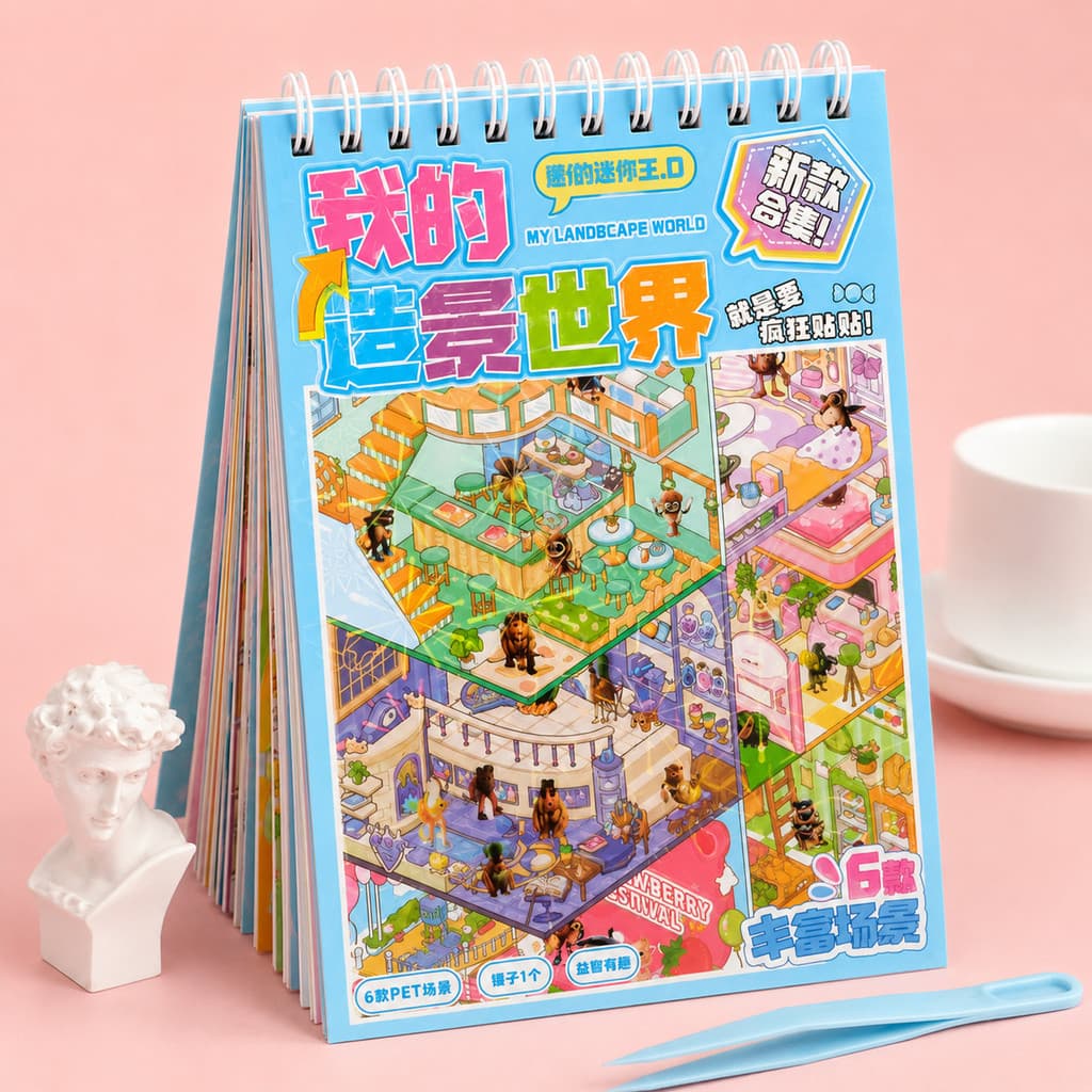 Caderno de Adesivos 3D Kawaii com 20 Cenários para Montar e Decorar
