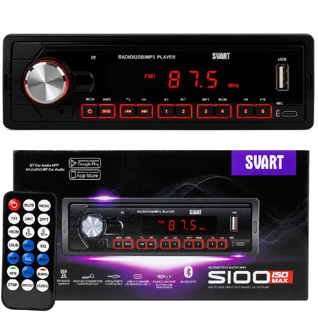 Rádio Automotivo Bluetooth S100 Iso Max Svart