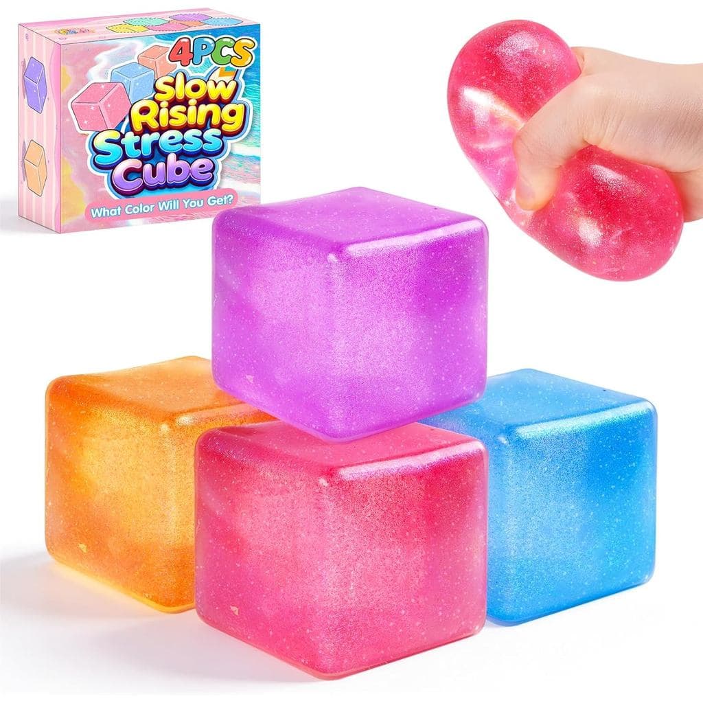Pacote com 4 Brinquedos Squishy em Forma de Cubo de Gelo Grande, Brinquedos Antiestresse com Glitter em 4 Cores, Brinque