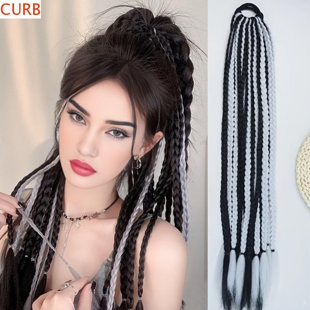 CURB Peruca Feminina Trançada , Faixa De Borracha Elástica Extensão De Cabelo Estilo Hip-hop Suja , Feita À Mão