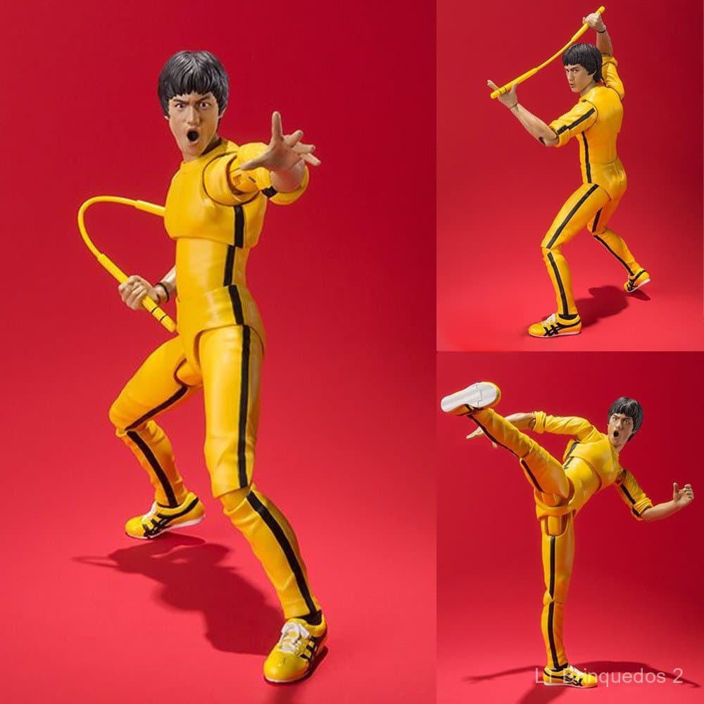 Figura de Ação do Superestrela Internacional Bruce Lee em Traje Amarelo, Modelo de Brinquedo para Decoração de Estante
