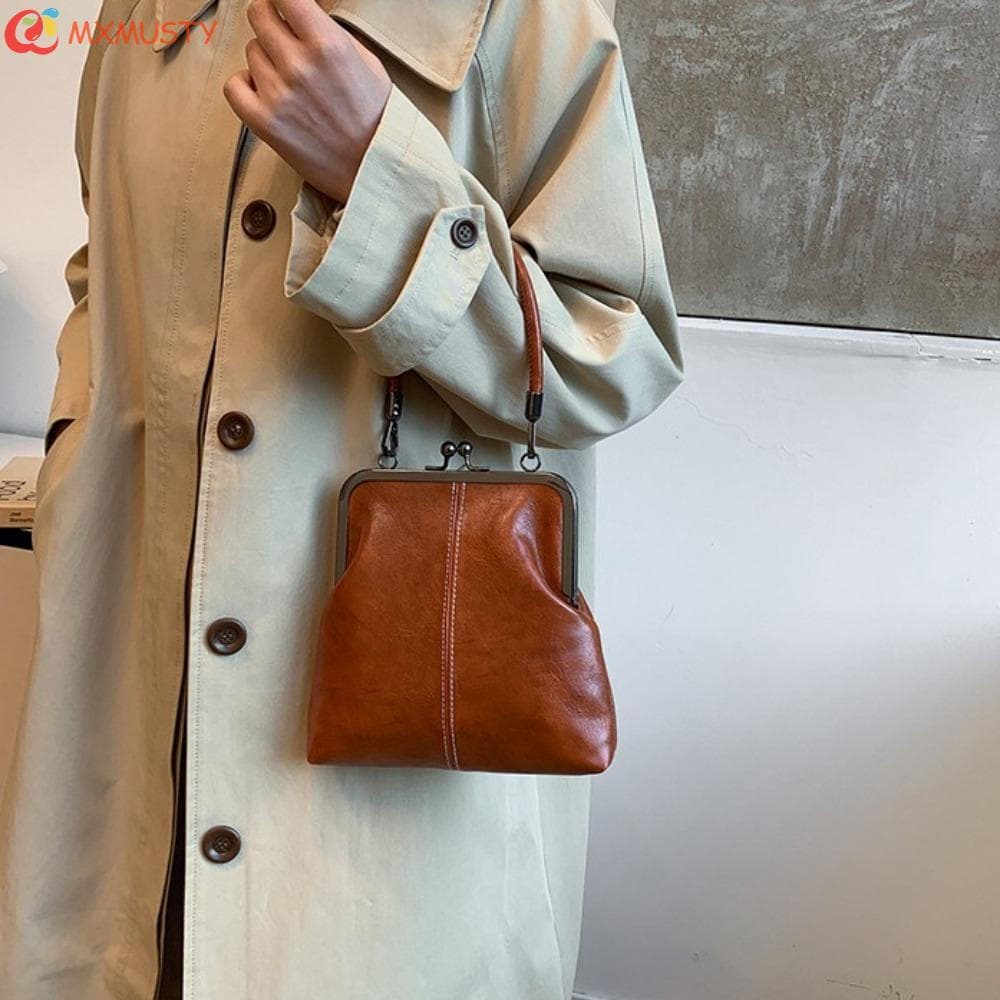MXMUSTYZA Bolsa Crossbody Estilo Chinês , De Ombro Retrô De Couro PU Kiss Lock , Grande Capacidade