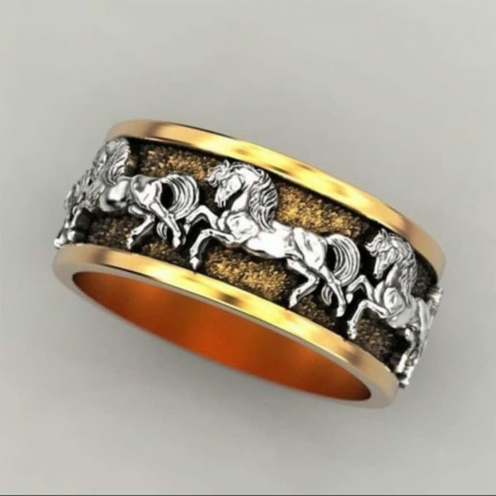 Anel masculino estilo moderno banhado a ouro 18K com padrão de cavalo Pentium estilo Hip-Hop primeira escolha para prese