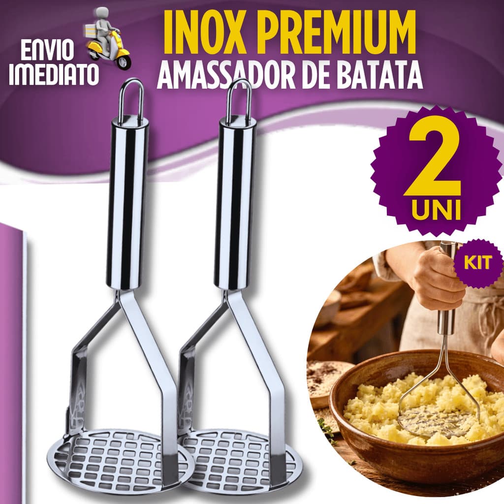 Amassador de Batatas 1/2 Peças Amassador de Purê Feijão Legumes Papinha Reforçado Premium Aço Inox