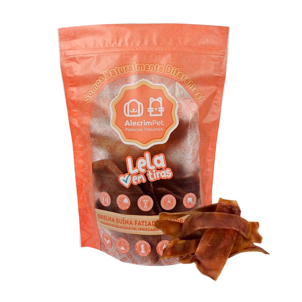 Mordedor Natural Para Cães Lela em Tiras Orelha Suína Fatiada 120g Alecrim Pet
