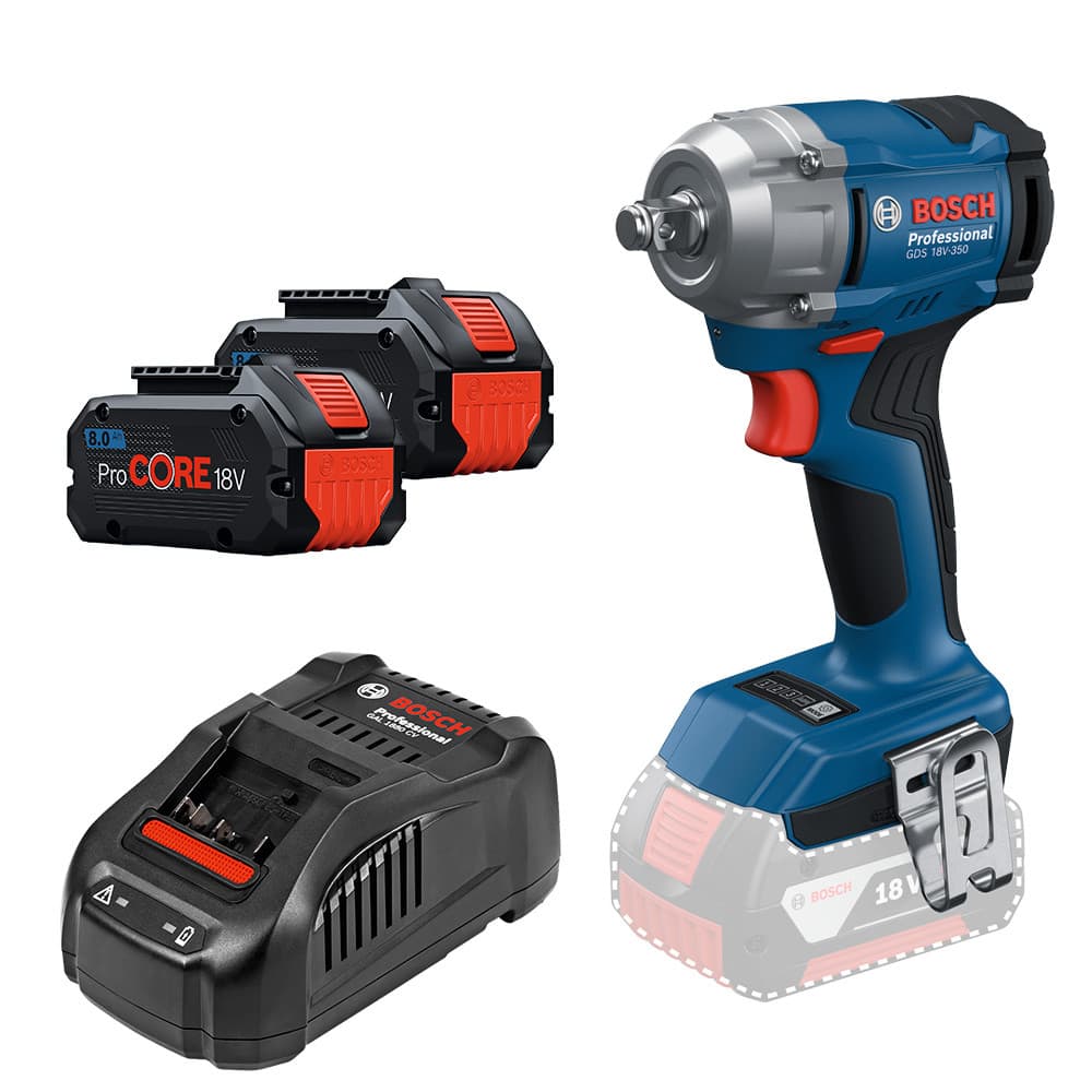 Kit Chave de Impacto 1/2" GDS 18V-350 + 2 Baterias 18V 8Ah ProCORE e Carregador de Bateria GAL 1880 CV (220V) Bosch