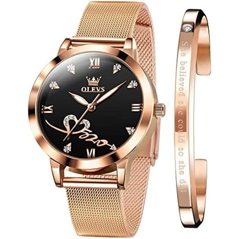 OLEVS Rosa Relógio Para Mulheres Pulseira De Malha Moda Vestido Corações Quartzo Japonês À Prova Dwaterproof Água Lumino