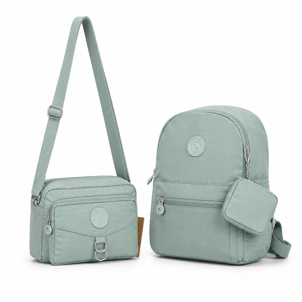 Kit Mochila Feminina Bolsa Transversal Porta Moeda Impermeável