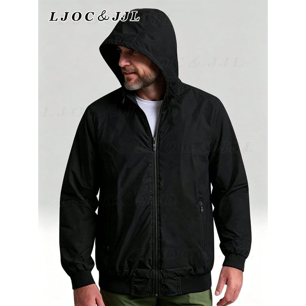 Jaqueta Corta-vento Masculina De Comprimento Regular Com Capuz E Tecido Composto  Para Atividades Ao Ar Livre.