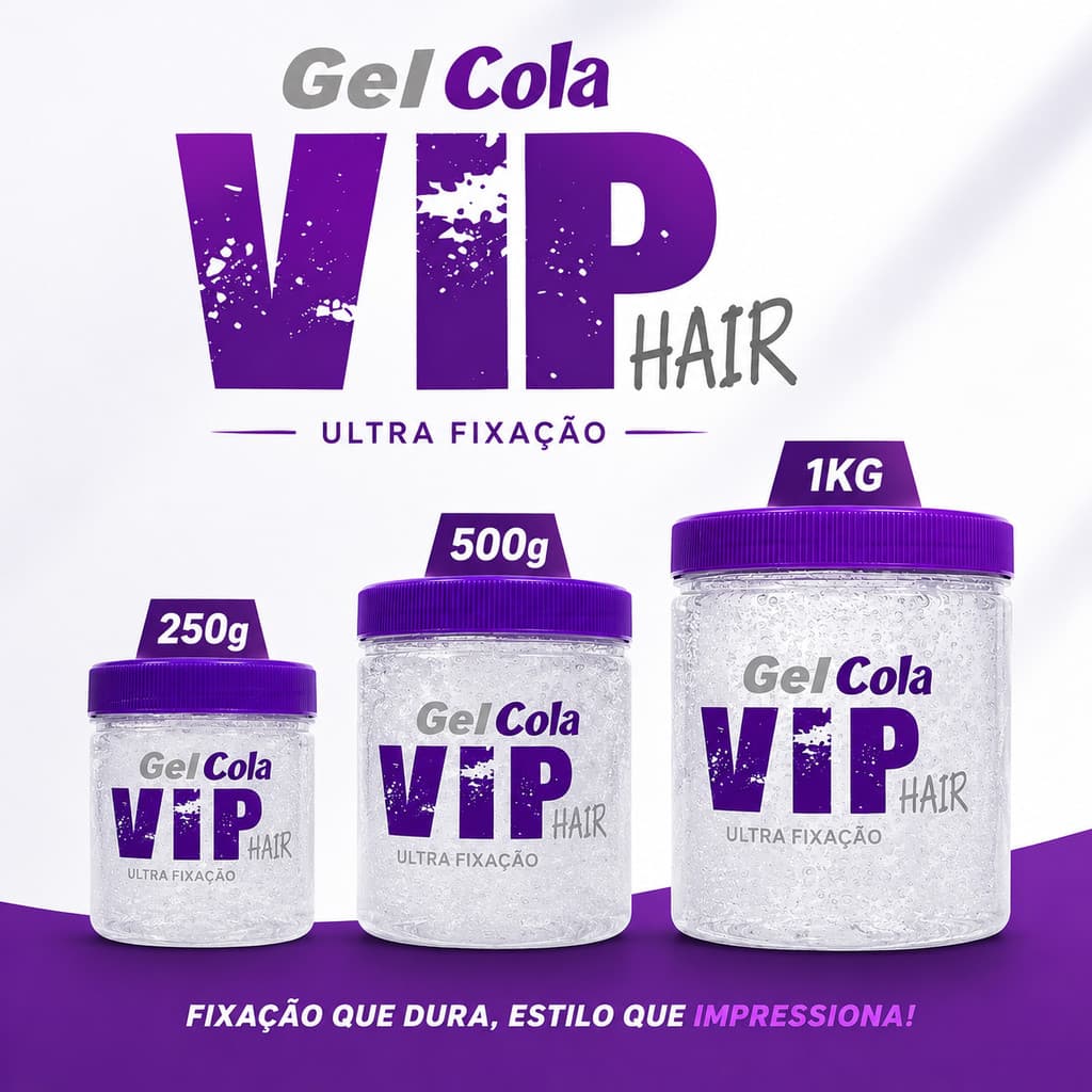 Gel Cola Incolor Vip Hair Para Cabelo Fixação Forte Brilho