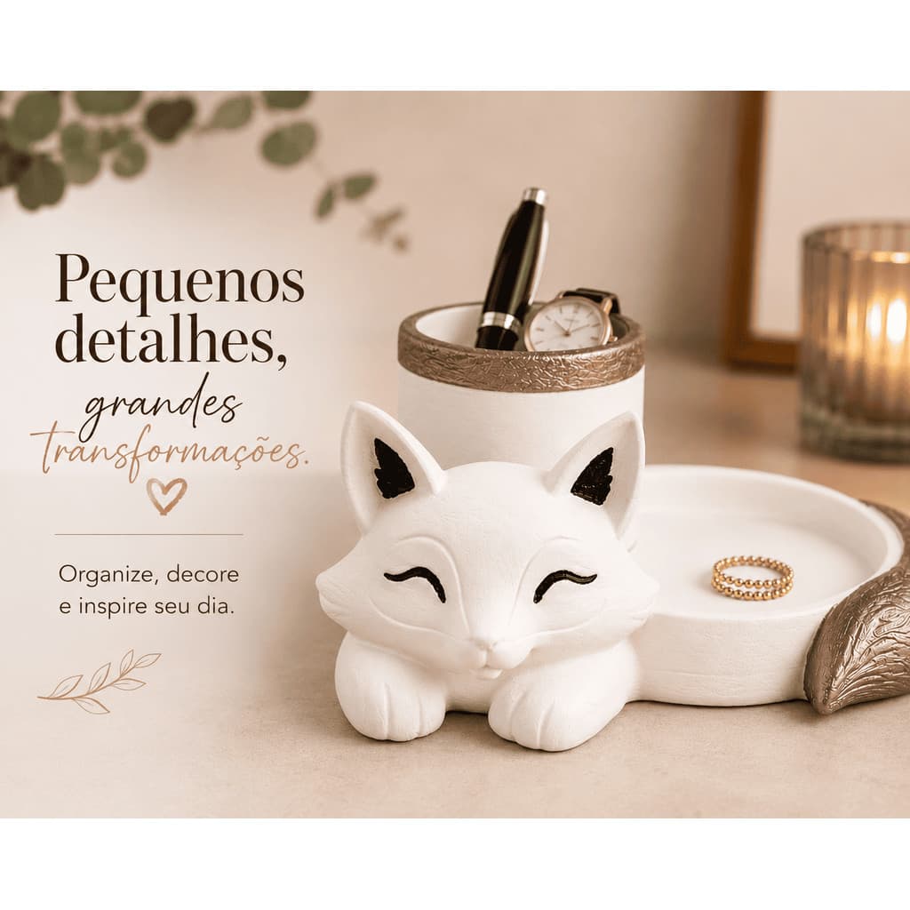 Bandeja Decorativa Foxy Cat | Organizador de Mesa em PLA 3D | 16x16x6,5 cm