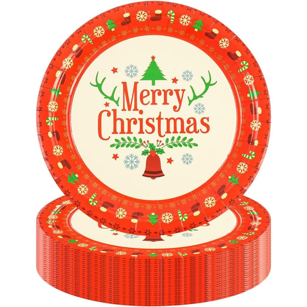 Pacote com 50 Pratos de Papel de Natal - Pratos Descartáveis de Papel para Sobremesa de Natal de 7 polegadas para Jantar