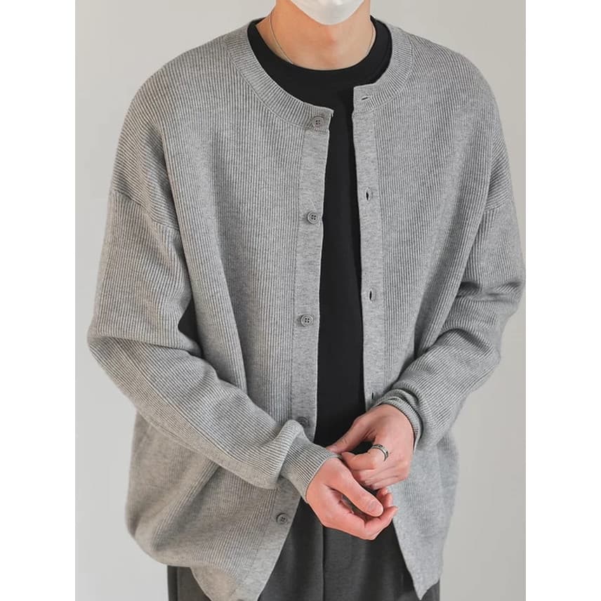 Cardigã de malha com fio girado, estilo maduro leve, masculino, gola redonda, abotoado, Slim fit, manga comprida