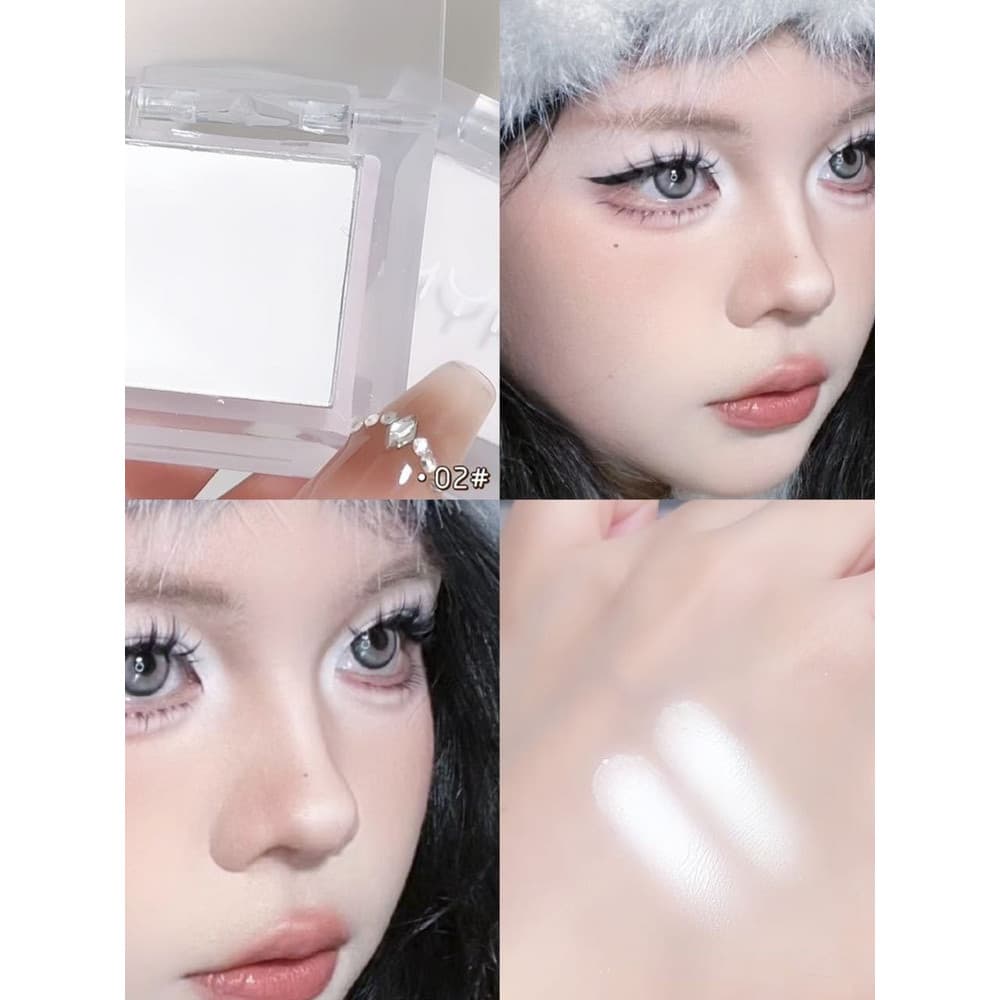 Paleta de sombras monocromáticas fosca, pó de contorno de alto brilho, branco puro, olhos de bicho-da-seda, piscando, br