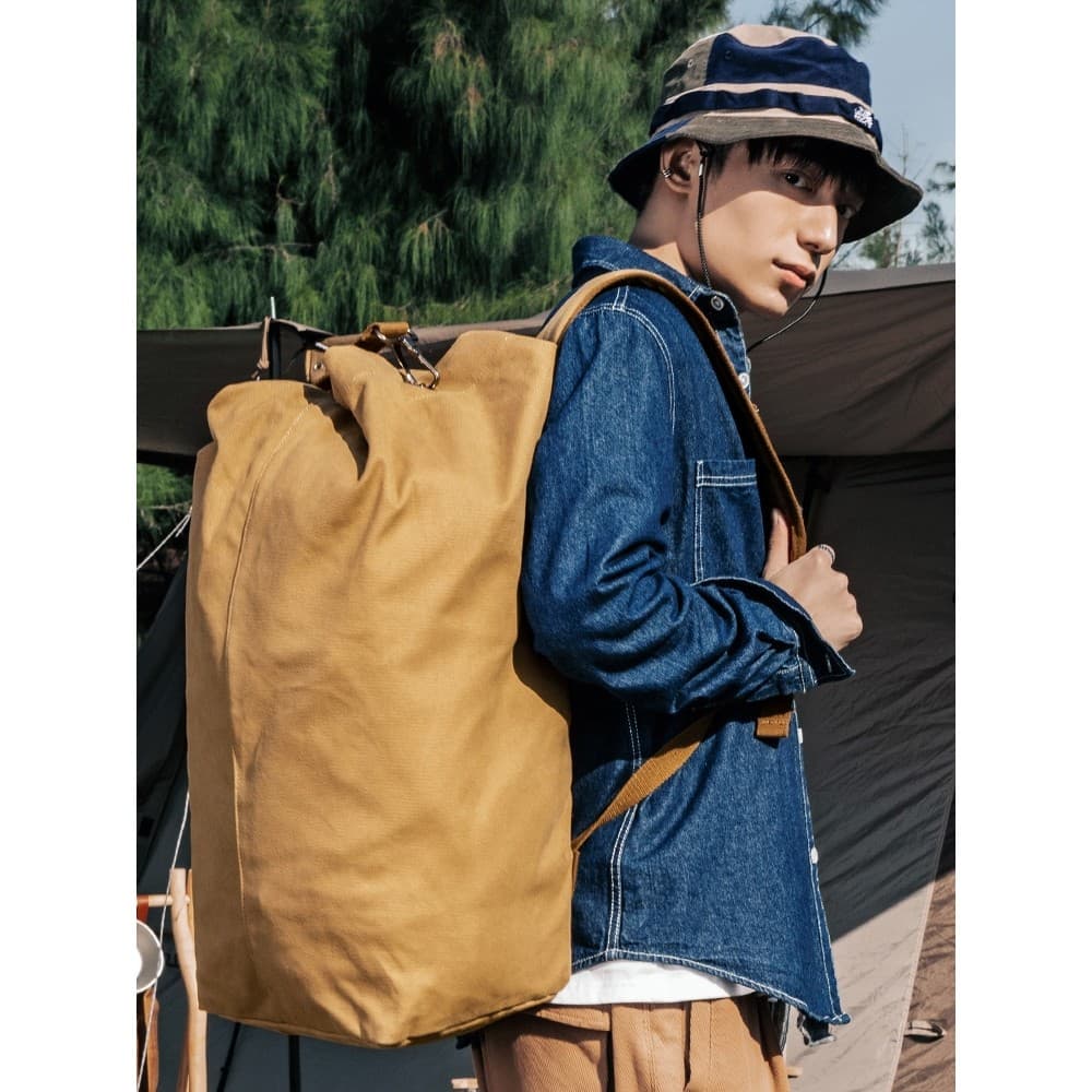 Mochila de lona de grande capacidade mochila masculina balde saco Casual estudante universitário saco de escola à prova