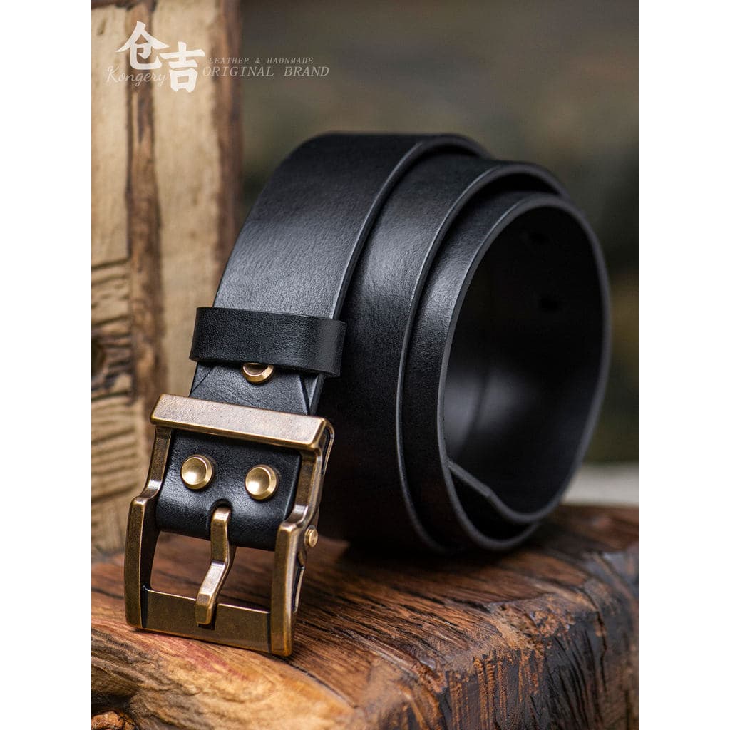 Venda quente reputável!Cinto Compre!Cinto de couro genuíno feito à mão de primeira camada Kuraji Retro Calças masculinas