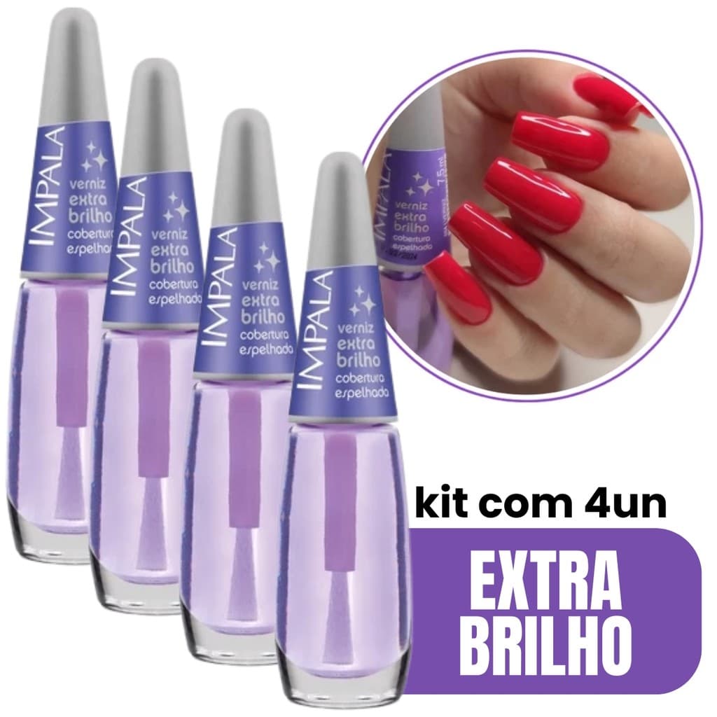 Kit 4 Esmalte Impala Extra Brilho Roxinho Verniz Secagem Rápida