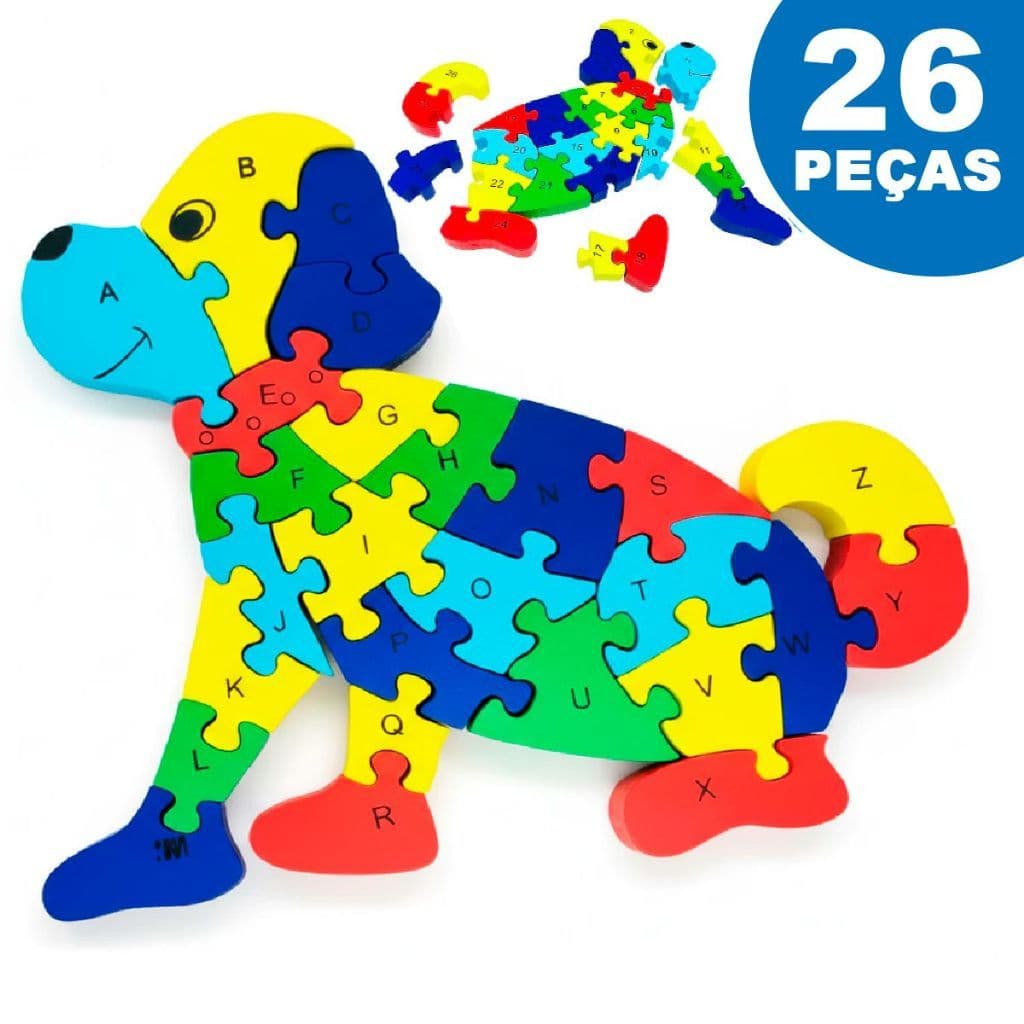 Brinquedo Pedagógico Quebra-Cabeças De Madeira Infantil Cachorro 3D p/ Crianças Recursos estimulação