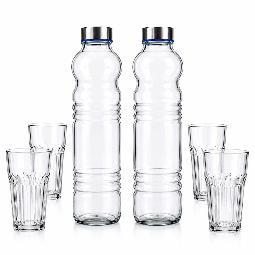 Kit 2 Garrafas com 4 Copos de Vidro H2O Euro Home