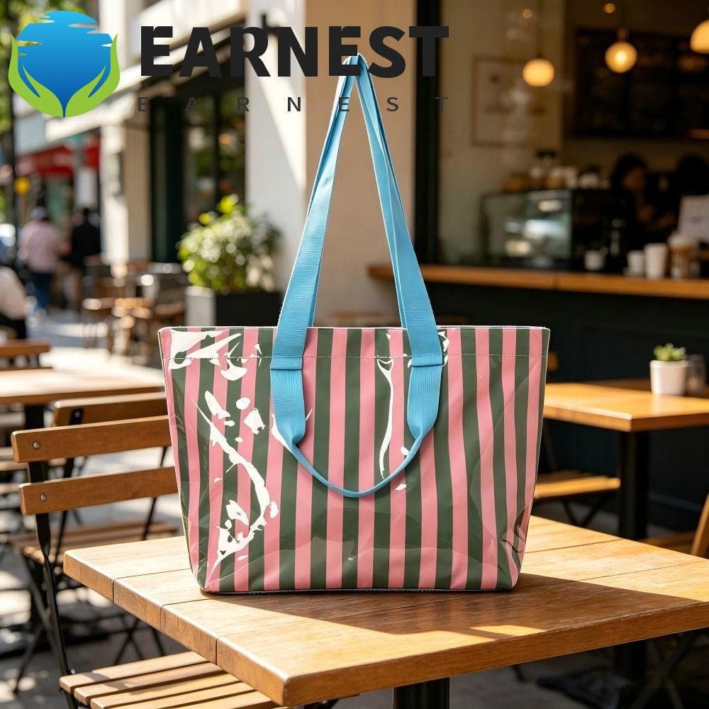 Sacola De Compras EARNEST , Listrada De PVC Reutilizável À Prova D'água , Bolsa De Ombro Portátil Leve Para Praia