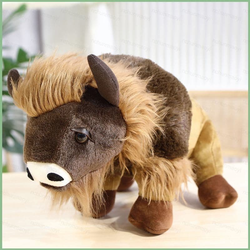 DC1 Brinquedo de Pelúcia Realista de Bisão, Brinquedo de Pelúcia Fofo de Iaques, Boneco de Algodão de Animal de Desenho