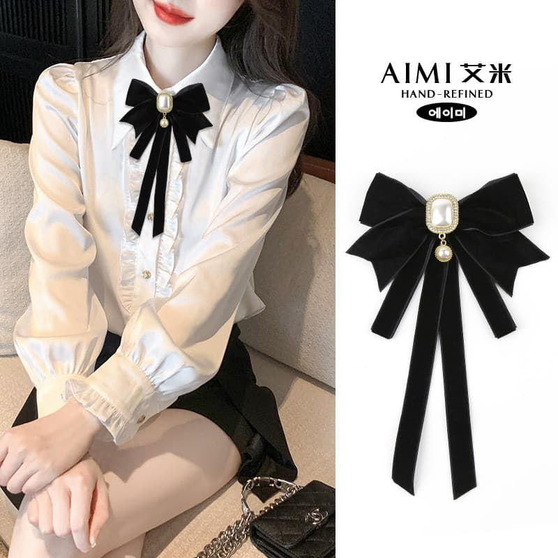2025 novo estilo preto gravata borboleta feminina gravata borboleta Floral camisa colar decoração fita francesa estilo P