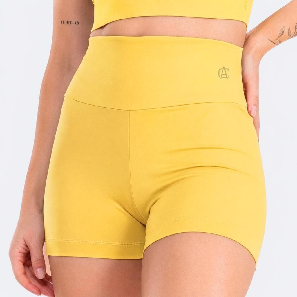 Short Fitness Academia Cintura Alta Zero Transparência Golden