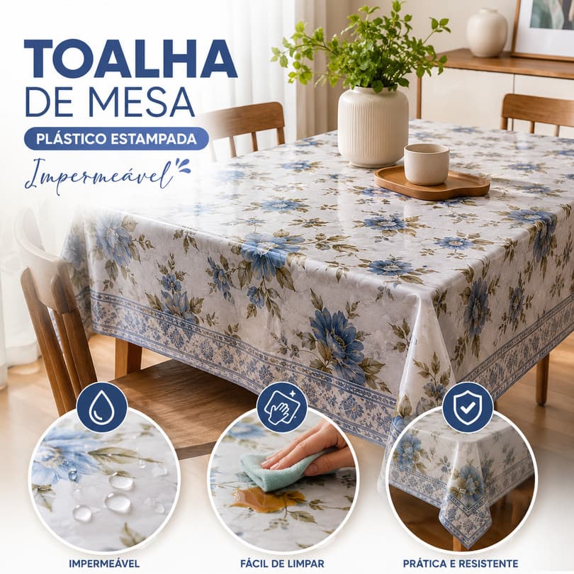 Toalha Mesa Plástico Estampa Impermeável 2 a 12 Lugares Forro Protege Decora
