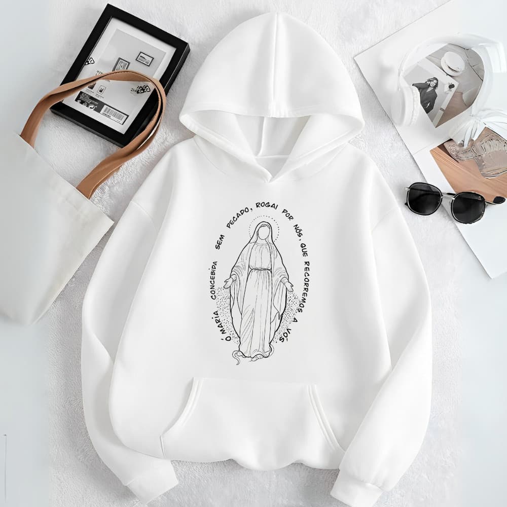 Moletom Unissex Blusa de Frio Cristã Estamp Nossa Senhora das Graças Religiosa Católica Santa Devoto