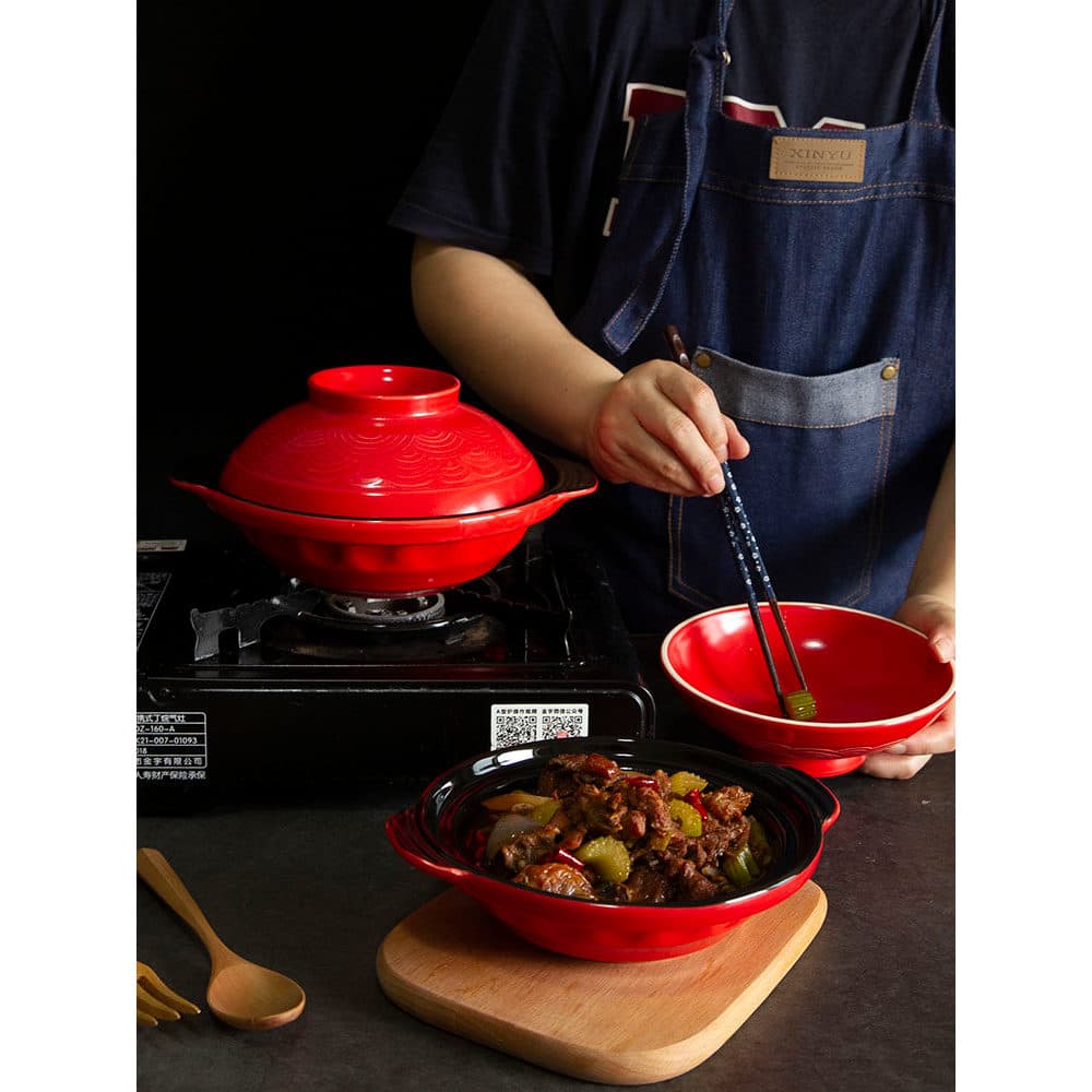 Estilo japonês quatro estações japonês Retro Claypot pote doméstico caçarola tigela de macarrão com tampa vegetal estufa
