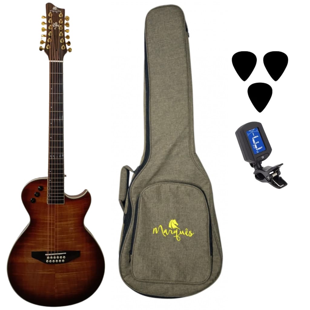 Kit Violão Aço 12 Cordas Elétrico Flat Marquês Acessórios