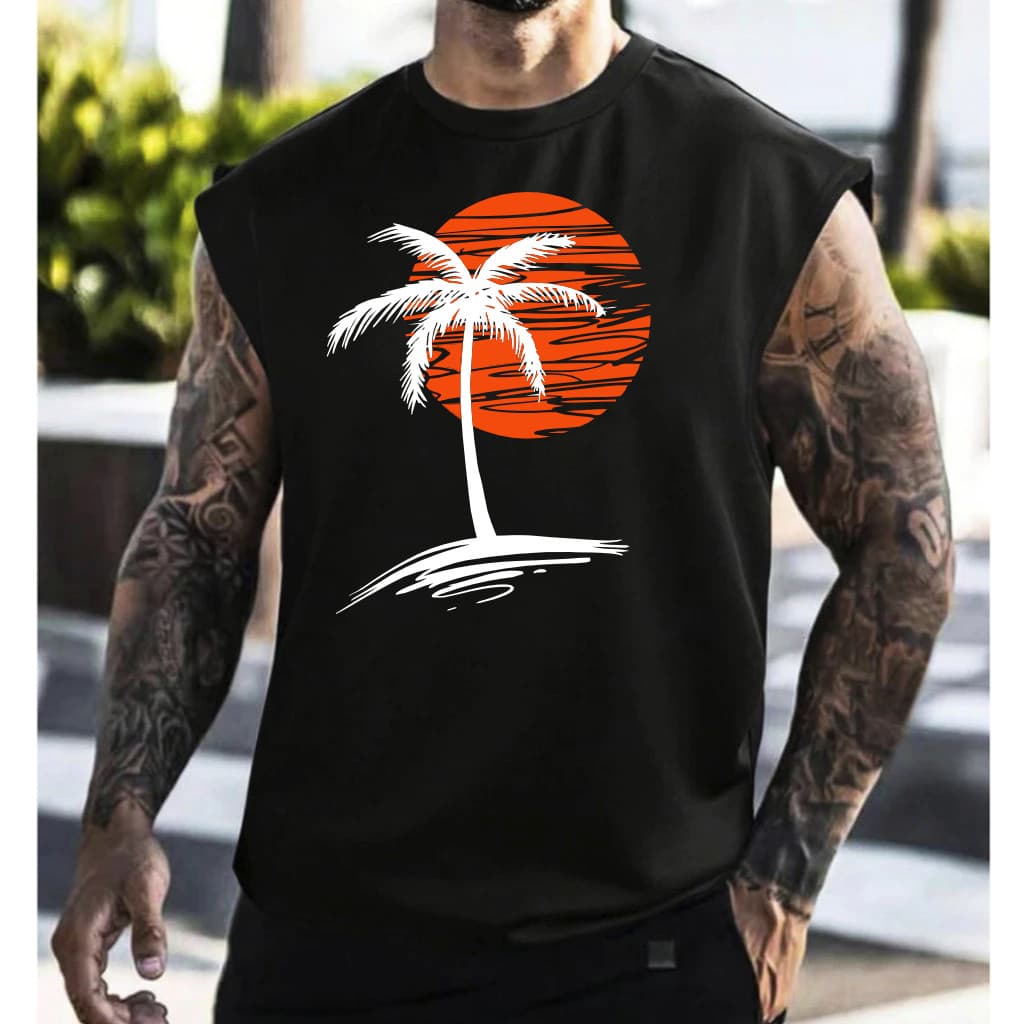 Regata Machão Coqueiro Minimalista Camiseta Praia Algodão Moda Masculina