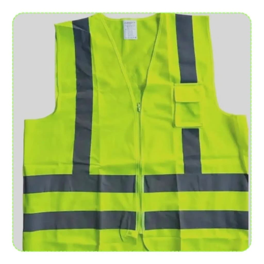 Colete Refletivo Verde Limão 1 Bolso 4 Faixas Refletivas Zíper Sinalização Trânsito Obra Ciclismo EPI