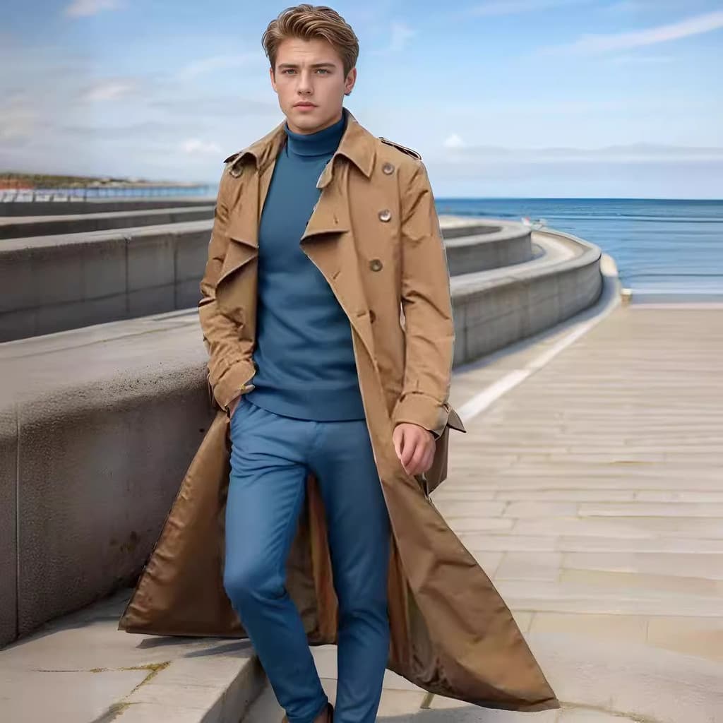Casaco casual extra longo para uso transfronteiriço, sobretudo em estoque, vestuário masculino elegante, estilo europeu
